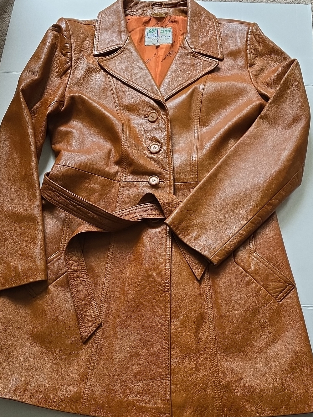 Wilson Vintage Tan Leather Belted Trench Coat